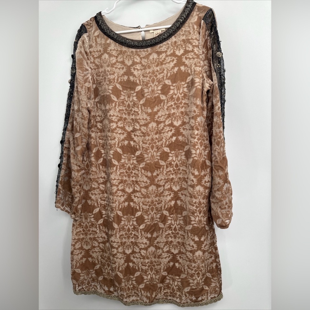 Sundance Champagne Dreams Dress Velvet Burnout Beige Size 8 Silk Rayon